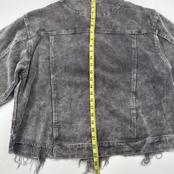 POL Distressed Corduroy Jacket Womens Large Gray Raw Frayed Oversized Crop Indie - Picture 13 of 15
